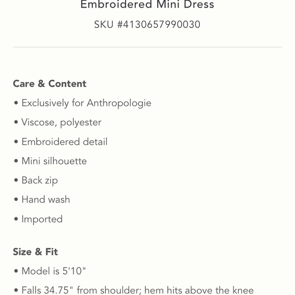 Anthropologie NWT Embroidered Mini Dress Size XL. - Picture 7 of 10